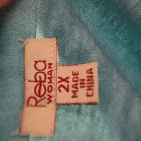 Reba Teal Blue Accent Button Down Tunic 2X Turquoise - Picture 6 of 9